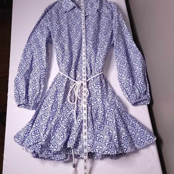 Zara Dresses Zara Womens Medium White Blue Floral Rope Belt Mini